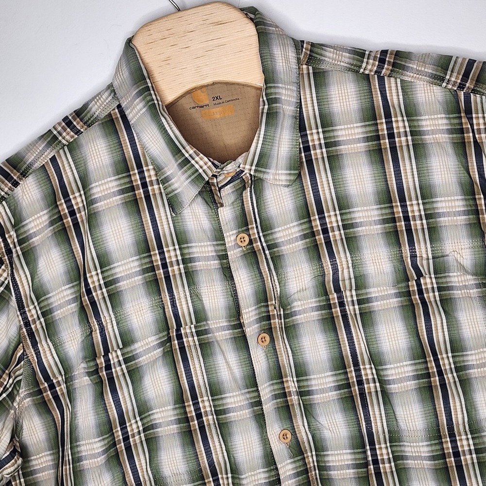Carhartt Relaxed Fit Green Plaid Vented Button Up Shirt Men's Size 2XL
